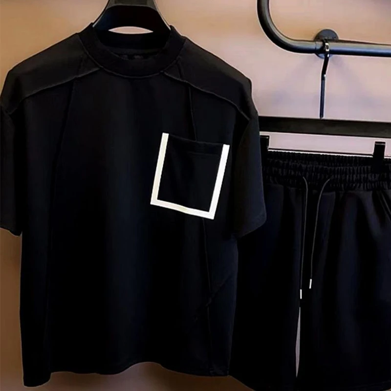 Футболка мужская оверсайз с круглым вырезом модная Свободная рубашка короткими