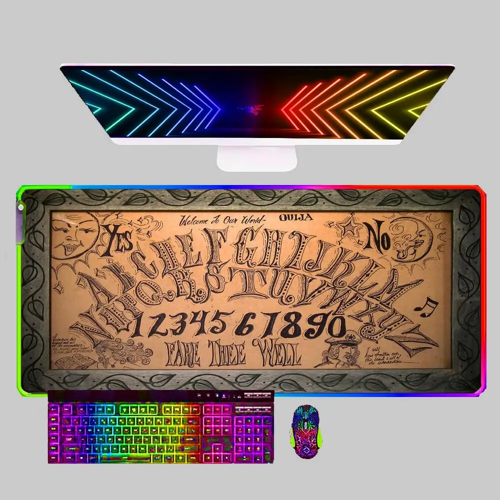 

Ouija board Mouse Pad RGB Gaming Accessories Gabinete Gamer PC Computer Large Desk Mat 900x400 XXL Keyboard Tablet Mousepad LED