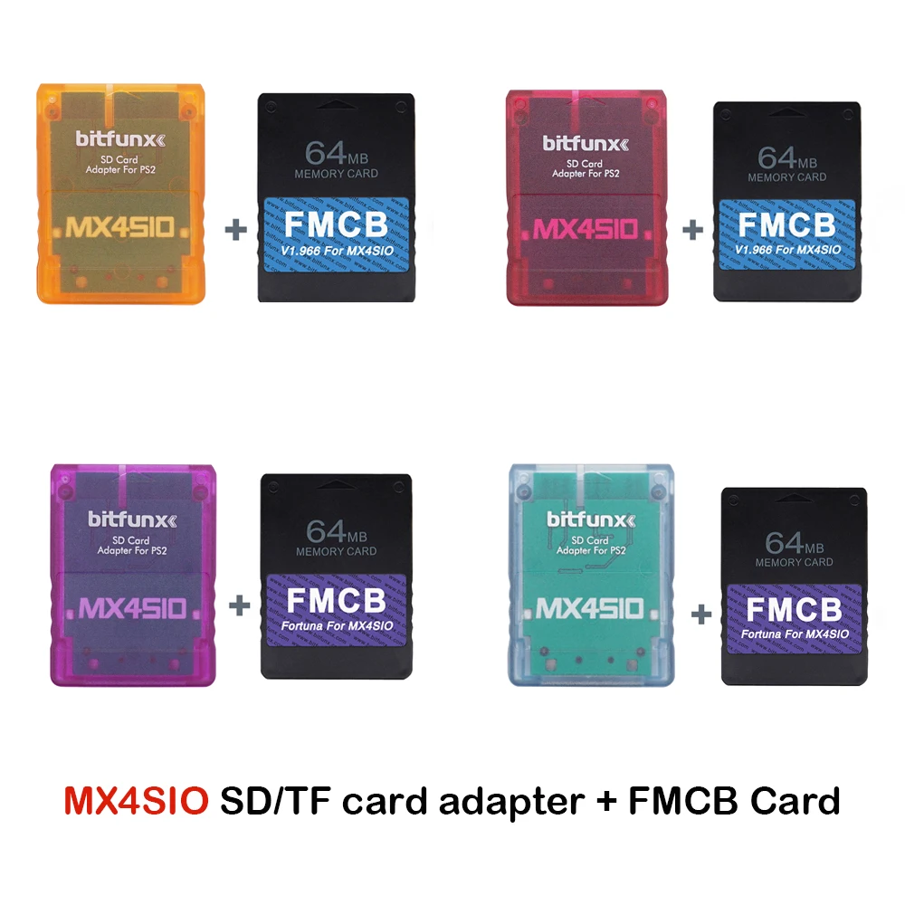 MX4SIO SIO2SD SD/TF card adapter + Fortuna /FMCB v1.966 64MB OPL MC Boot Program Card for PS2 fat/slim Game Consoles