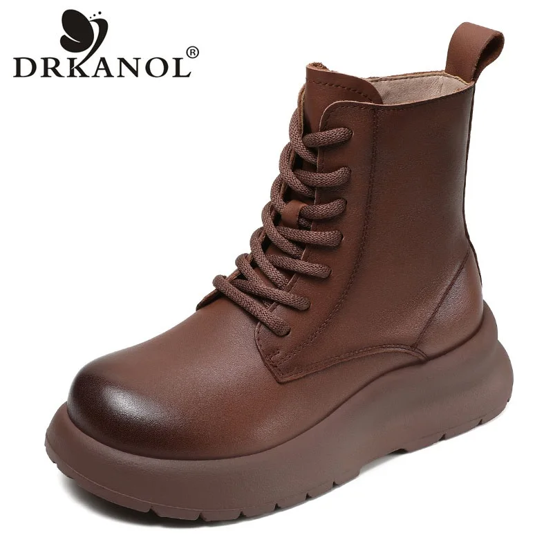 DRKANOL качественные женские ботинки из натуральной кожи 2024 ботильоны на платформе