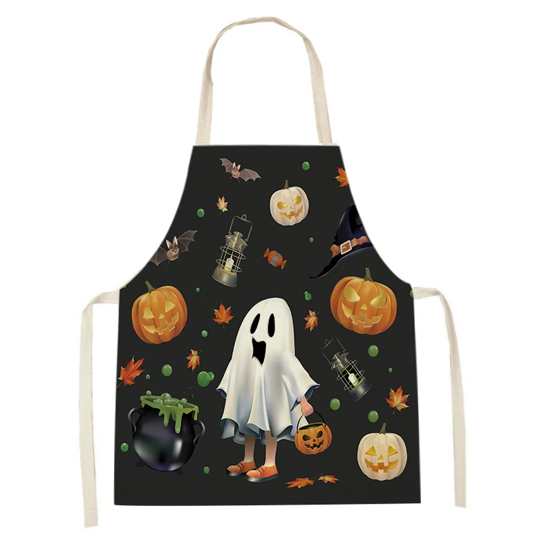 

Halloween Kitchen Apron Women Men Pinafore Adult Child Cooking Apron Pumpkins Witch Cat Print Apron Household Cleaning Supplies