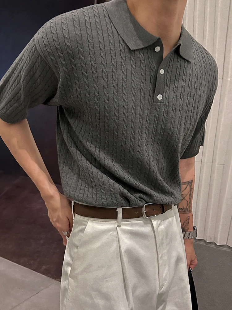 Футболка мужская Свободная трикотажная повседневный топ с отложным воротником и