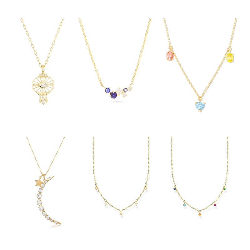 

GS Colorful Zircon Charm Necklace For Women Temperament Classic Moon Star Pendant Necklace Choker Wedding Party Jewelry Gift