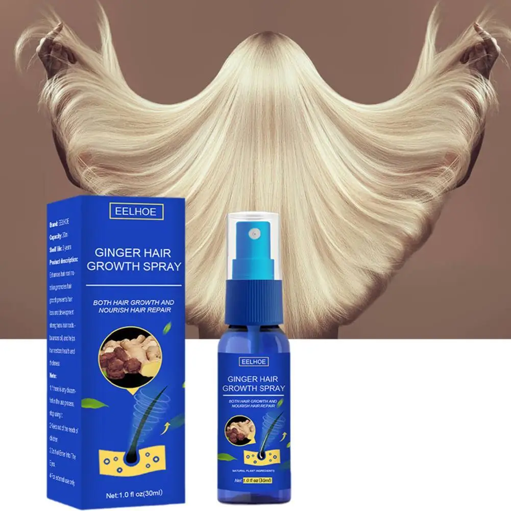 

1pcs Ginger Hair Growth Spray Effective Fast Grow Hair Serum Anti Hair Loss Products Dry Frizzy Damaged Hair Repair Care 30ml