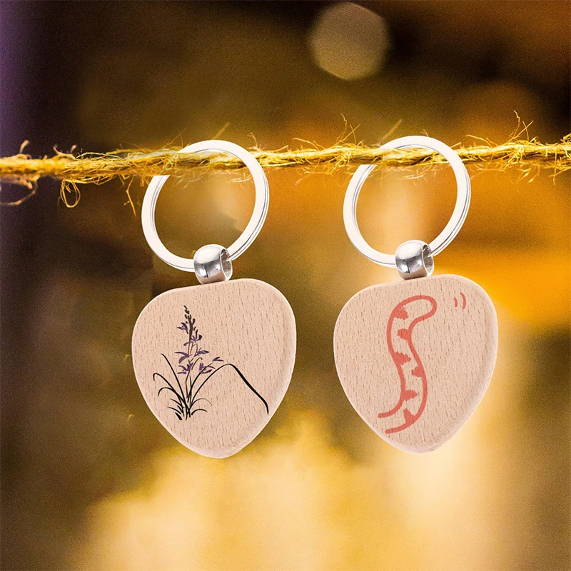 50 шт. натуральный деревянный брелок для ключей в форме сердца анти-потерянные