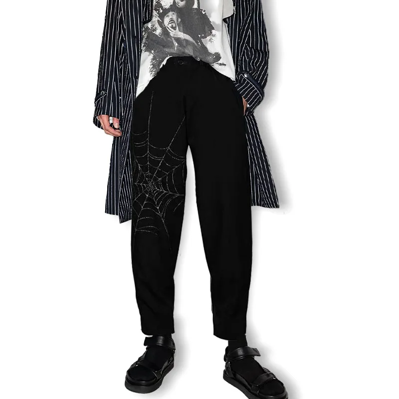 Yohji Yamamoto 23FW Spider Web Printing Fallow Trousers Dark Straight Tube Harun Casual Pants For Men's and Women's Fashion