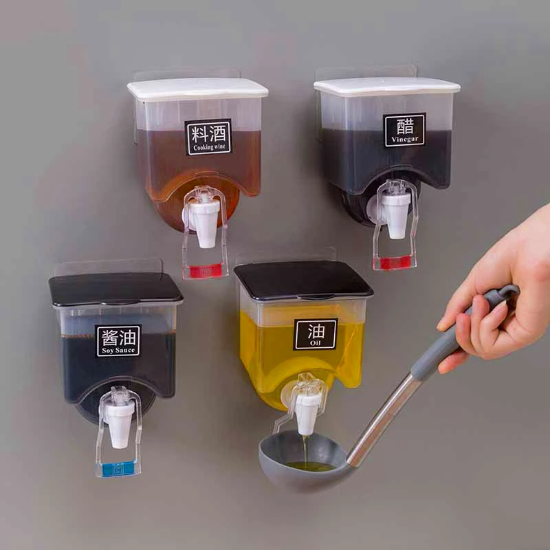 Creative Oil Pot Kitchen Storage Box Wall Mounted Plastic Container Soy Sauce Bottle Seasoning Sub Organization |