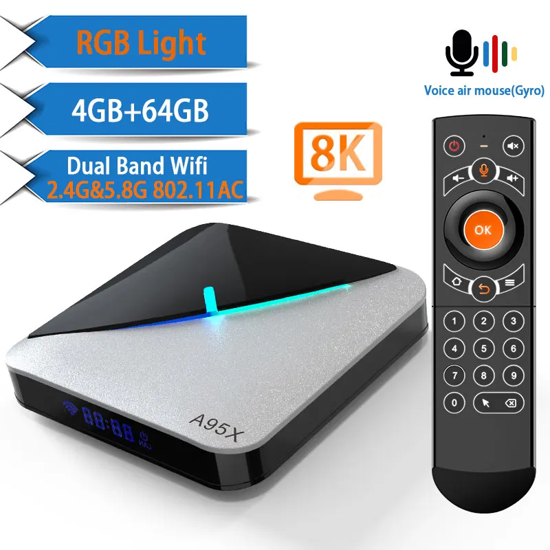 

High Speed Air 2 Android TV BOX HDR 8K 4K A95X TV BOX Amlogic S905W2 Youtube wifi 2.4G&5.8G 64GB Set Top Box