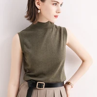 2022 womens summer 100 pure wool ultra thin worsted sleeveless half turtleneck pullover sweater temperament top bottoming vest