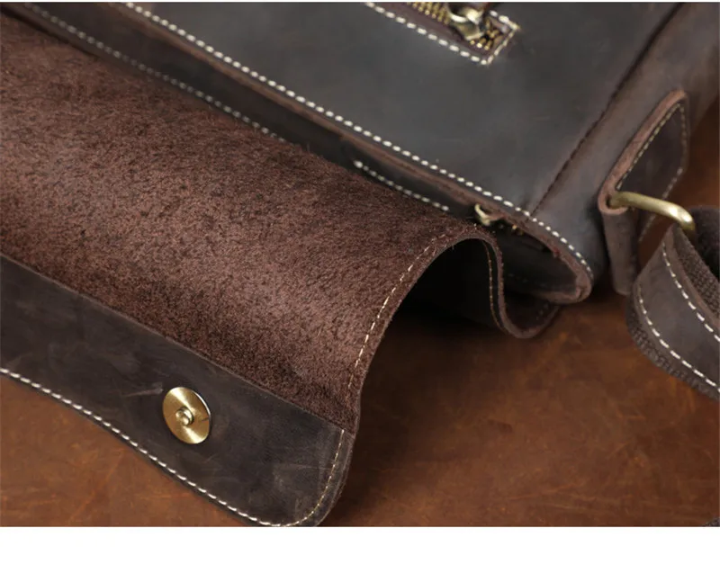 Retro fashion luxury crazy horse leather men's square shoulder bag outdoor daily work youth real cowhide big messenger bag