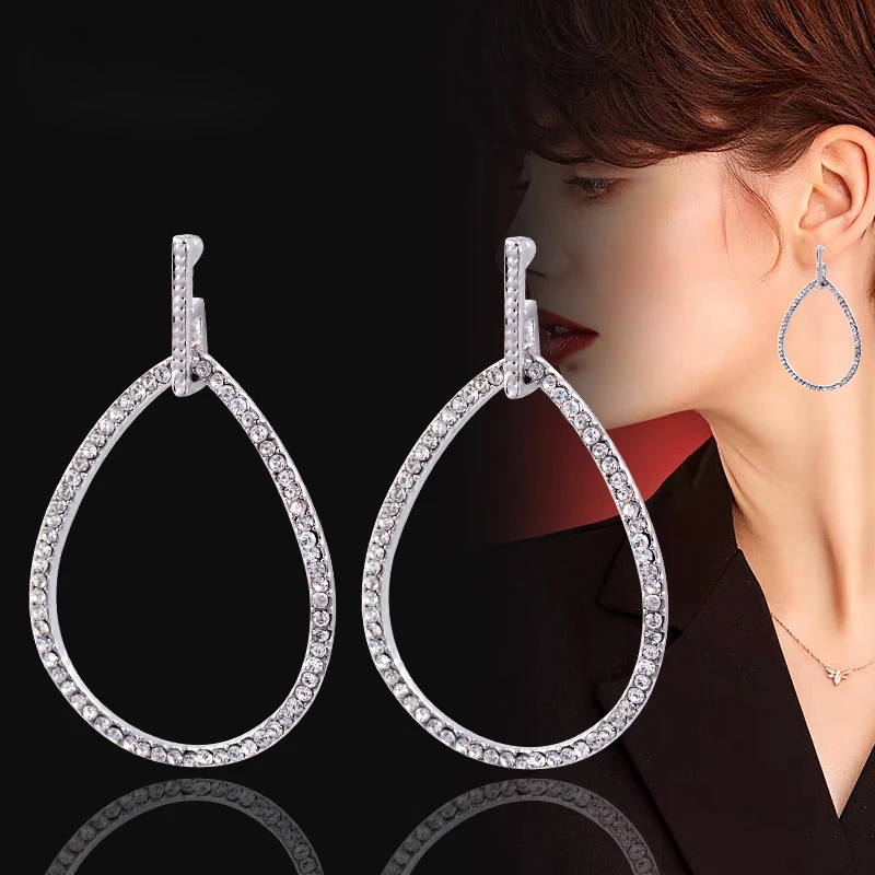 

SINLEERY Luxury Hollow Teardrop Big Drop Earrings With Rhinestone Women Wedding Party Fashion Jewelry ZD1 SSB