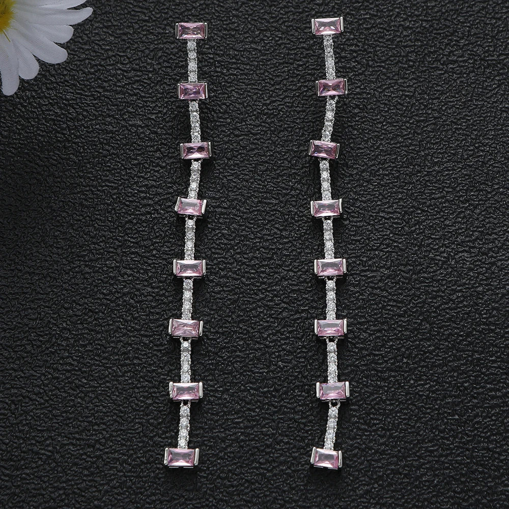 

Luxury Geometry Rectangle Square Drop Earrings For Women Wedding Cubic Zirconia Dubai Bridal Earring Jewelry Accessories E1182