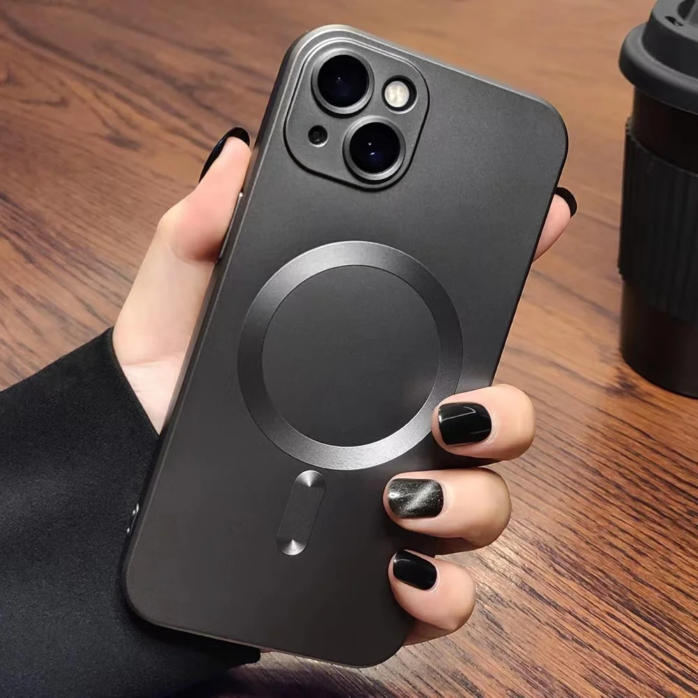 

Luxury For Magsafe Magnetic Wireless Charging Matte Case for iPhone 14 13 12 Pro Max Plus Silicone Glass Lens Shockproof Cover
