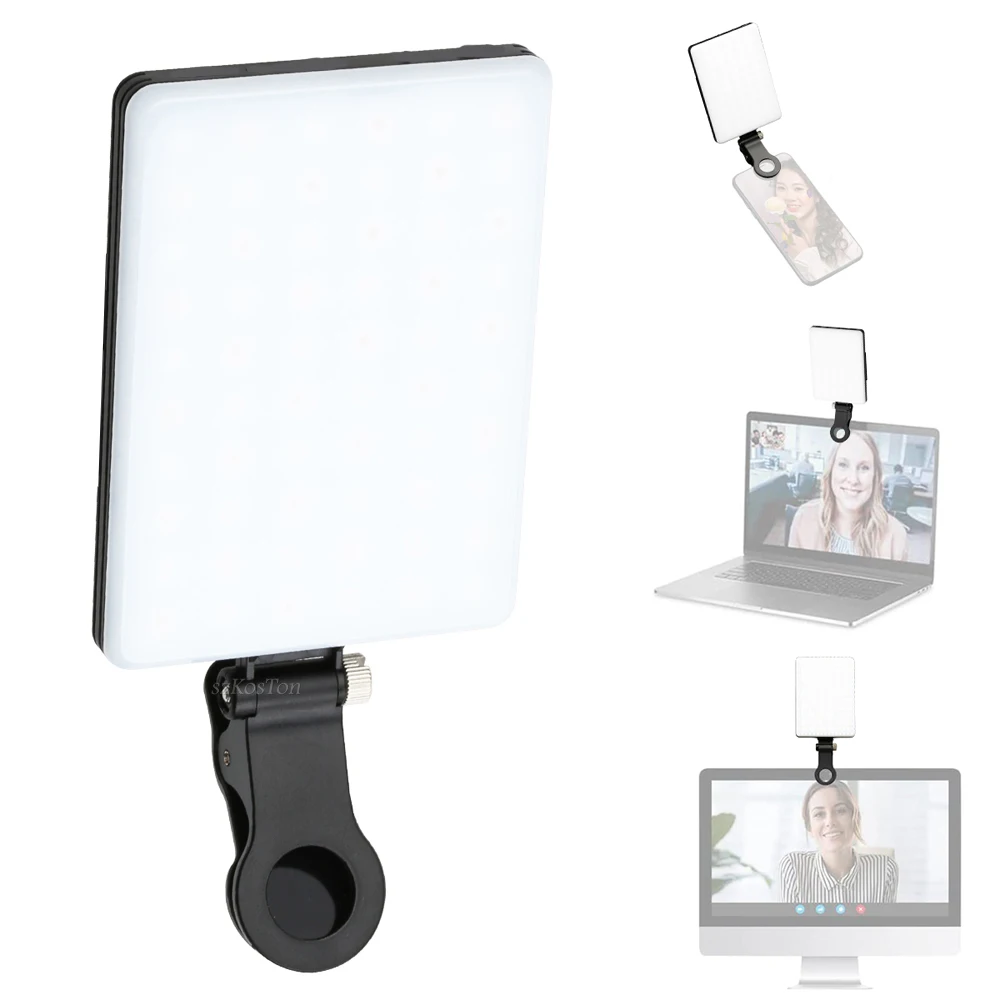 

Mini Clip-on LED Video Light Computer Tablet Phone Conference Light 3200K-5600K Dimmable Built-in Battery for Selfie Live Stream