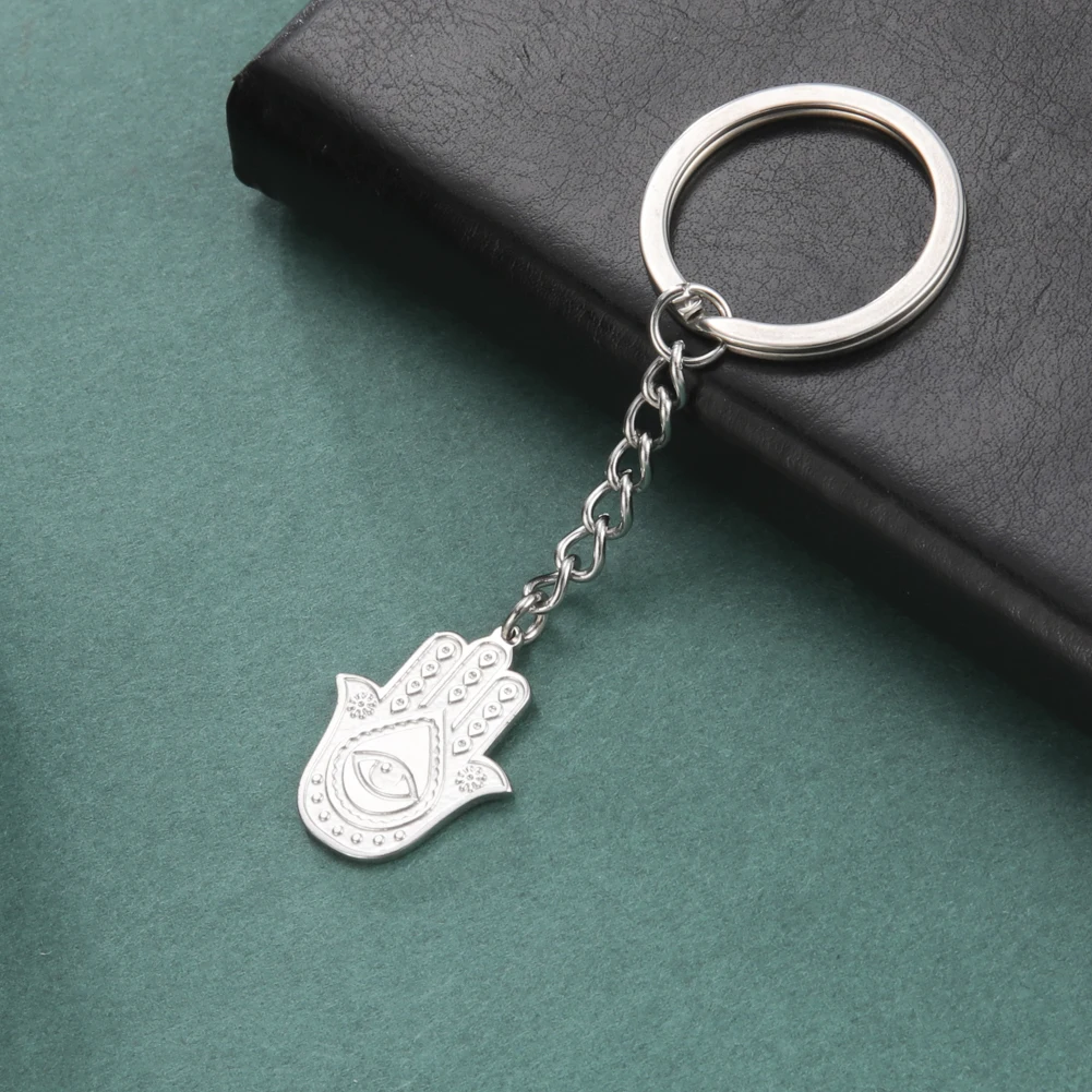 

Stainless Steel Keychain Kabbalah Hand Fatima Hamsa Pendant Evil Eye Car Bag Charm for Women Men Jewelry Lucky Amulet Gift New