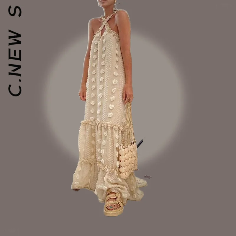 C. Новое платье женское Новое оборка Пляжное длинное платье Платье с вырезом Слим Стритвир Дешевая мягкая женская одежда Вестидос.