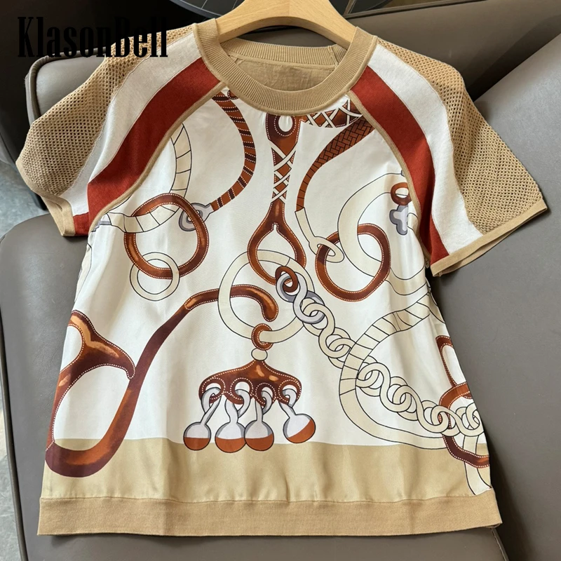 2 27 KlasonBell 2024 новая простая удобная женская одежда Шелковый принт цепей сращенный