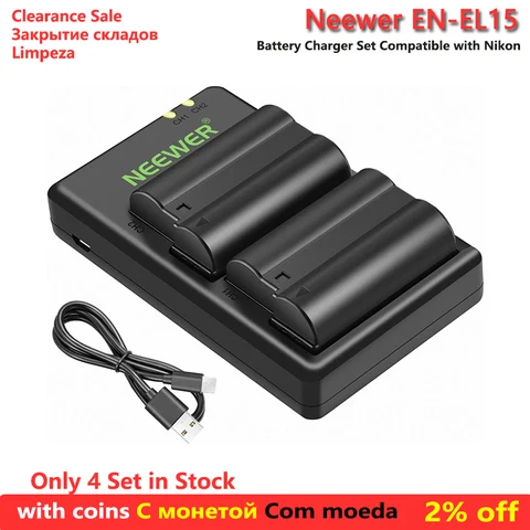 Комплект из 2 комплектов NEEWER EN-EL15, порт Micro USB, аккумулятор емкостью 2100 мАч и зарядное устройство, совместимый с Nikon Z5, Z6, Z6 II, Z7, Z7II