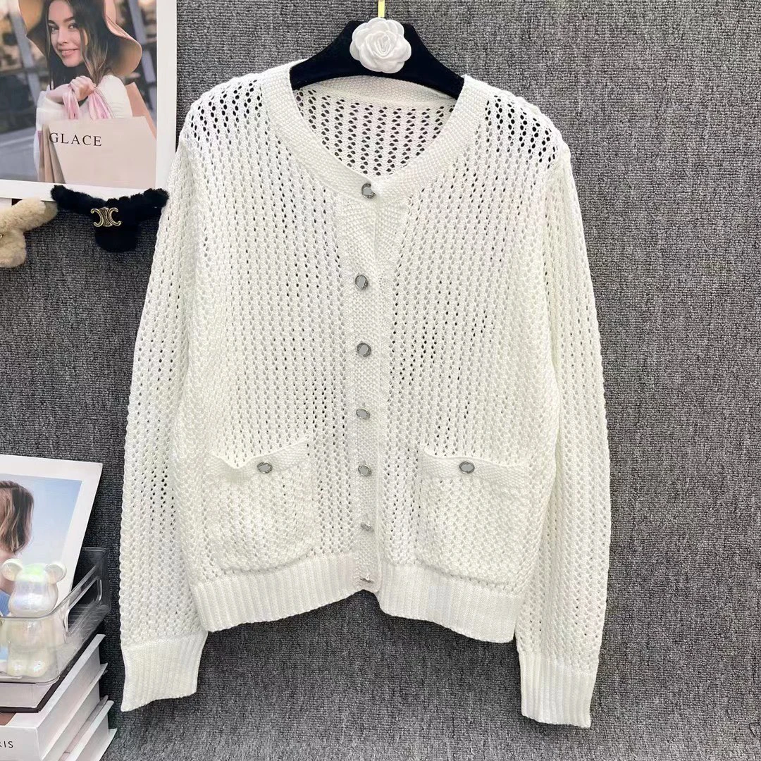 

Limiguyue Women Hollow Out White Knit Jacket Spring Autumn Sweater Cashmere O-Neck Cardigan Korean All Match Loose Button U990