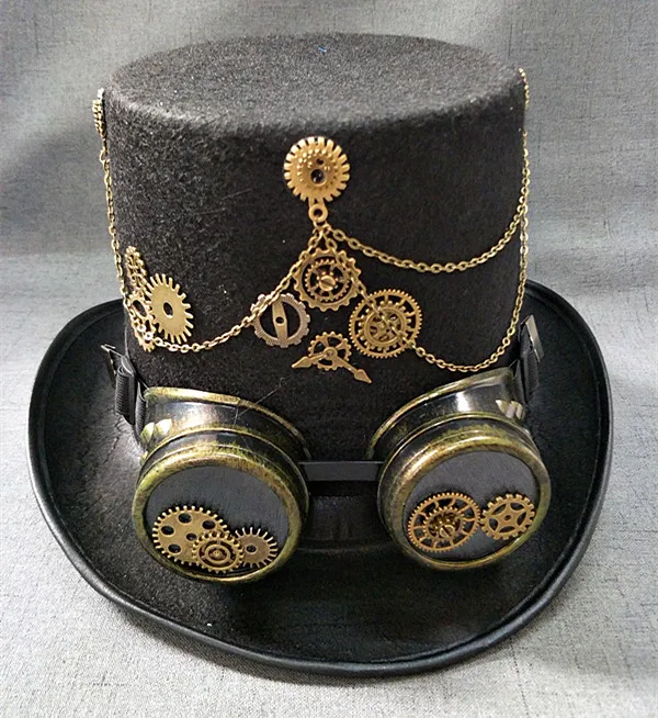 Cosplay Steampunk Hat With Detachable Goggles Vintage Gothic Cowboy Hat Men Polyester Fishing Top Hats Halloween Part