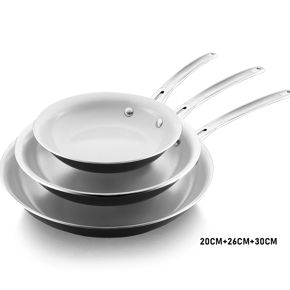

Ceramic Nonstick Frying Pan Set, Skillet Saucepan, Stainless Steel Handle, Oven Safe, 20 cm, 26 cm, 30cm, 3 Pcs