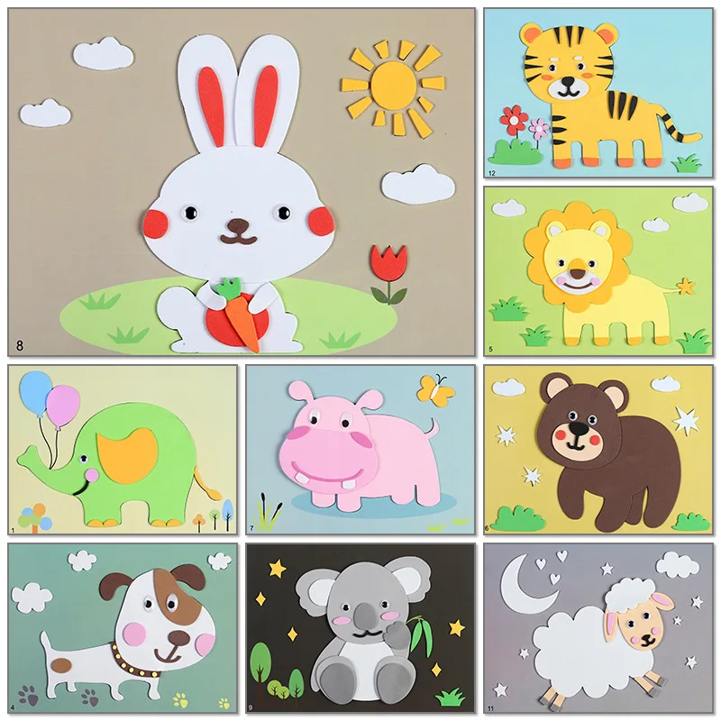 

12Pcs/lot Kids 3D EVA Foam Sticker DIY Cartoon Animal Multi-patterns Styles Puzzles Game Art Craft Early Educational Toys