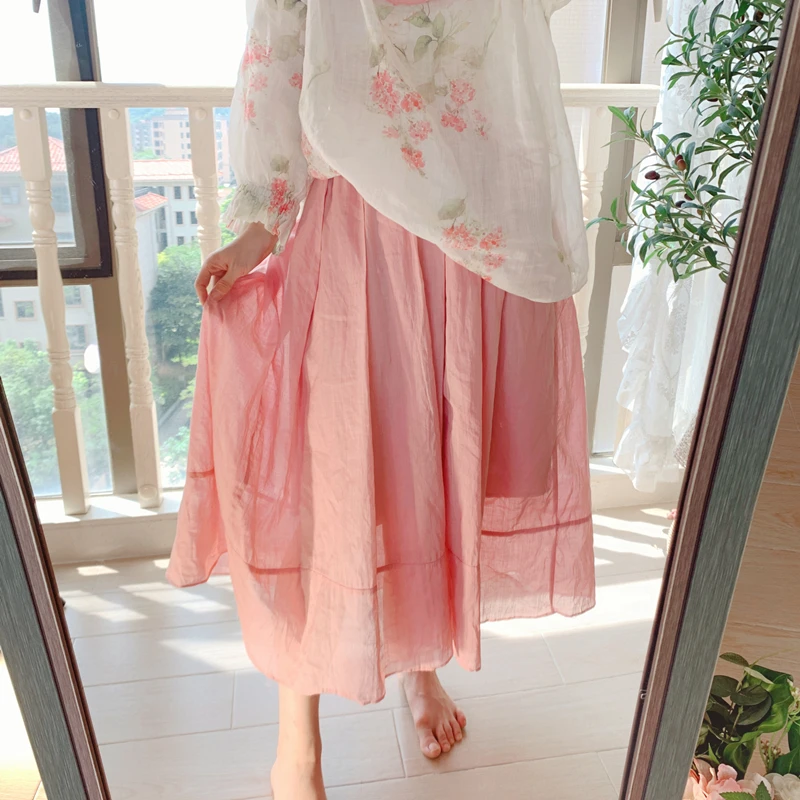 

Новинка лета 2023, Женская винтажная Непринужденная облегающая длинная хлопковая плиссированная юбка Ramie в литературном стиле