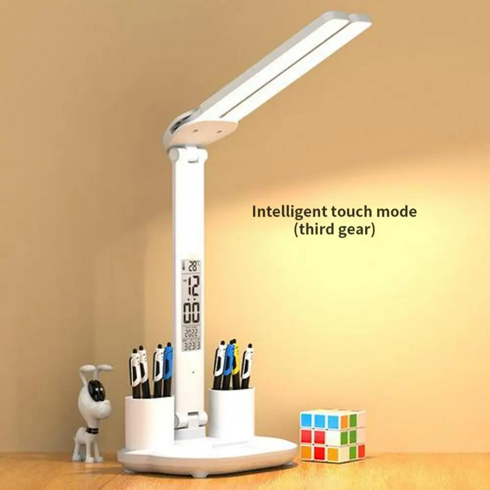 

LED Table Lamp For Study Students Dormitory Eye Protection Desk Lamps With Calendar Temperature Pen Holder Lamp Indoor Lighting