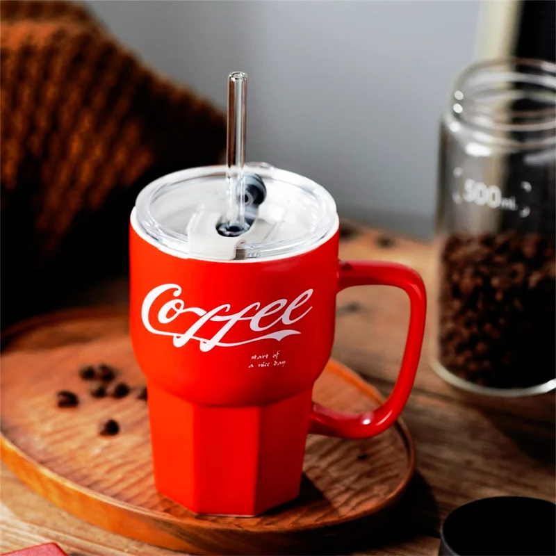 

Drinkware Cute Coffee Red Mugs Tumbler With Lids Gifts Coffee Cups European Style Originality Funny Christmas Ceramics Cup Tazas