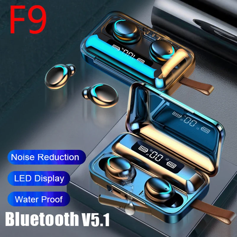 

F9 Wireless Bluetooth headphone IPX7 HiFi stereo Bluetooth noise-cancelling earplugs waterproof with Mic charging box PK Pro6 I7