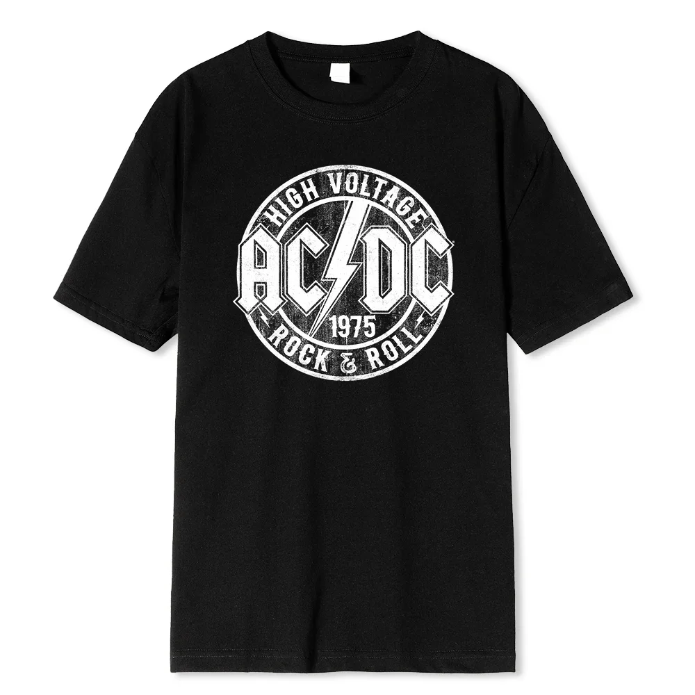 

Ac High Voltage 1975 Dc Black Men T Shirt Hot Sale Summer Short Sleeves Cool Hip Hop Streetwear T-shirt Hipster Korea Style Tees