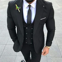 mens suits slim fitfor groom wedding peaked lapel tuxedo 3 piece jacket vest pants set formal business blazer masculino