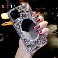 luxury makeup mirror womens gem crystal transparent phone casefor iphone 13 12 11 7 8 plus mini x xs xr pro max shell cover