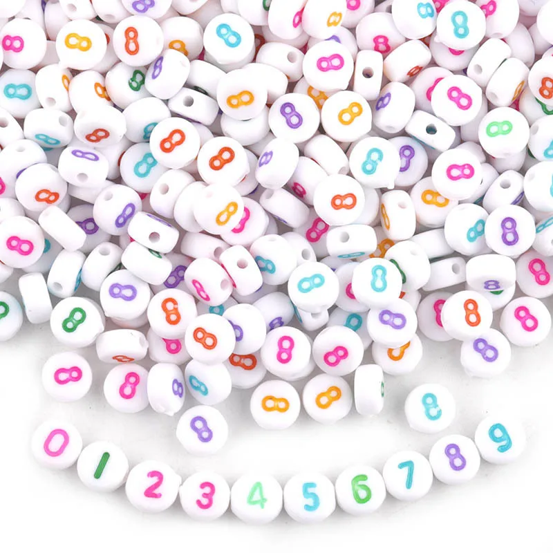 

50 Pieces / Pack Flat Round Digital Beads Acrylic White Background Color Digital Beads DIY Children's Puzzle Beads