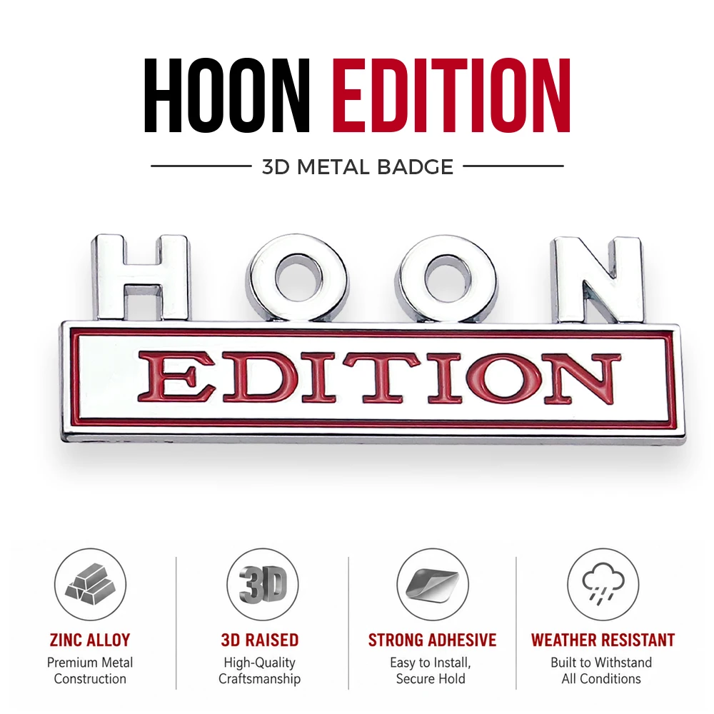 Фото Эмблема автомобиля Hoon Edition, 3D-значок из цинкового сплава, самоклеящаяся наклейка на капот, крыло, багажник, дверь, бампер, внешнее украшение кузова. №2