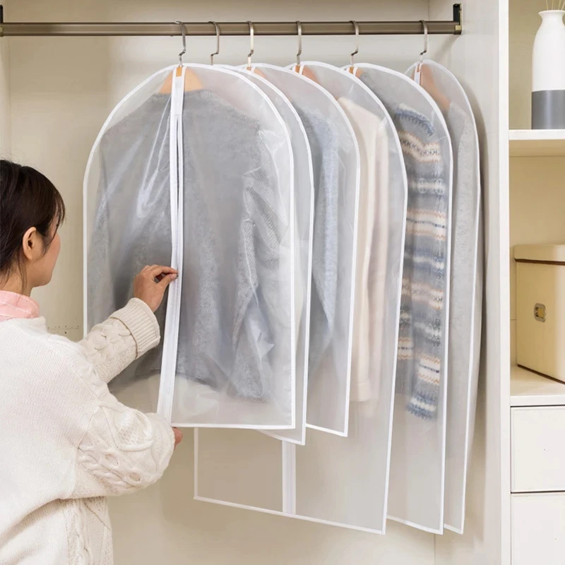 

5 PCS Clothes Dust Cover Suit Jacket Translucent Storage Bag Clothes Storage Bag Wardrobe Hanging Clothes Storage Bag