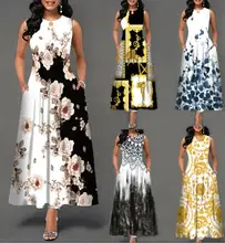 Женское винтажное платье-макси с цветочным принтом, большие размеры