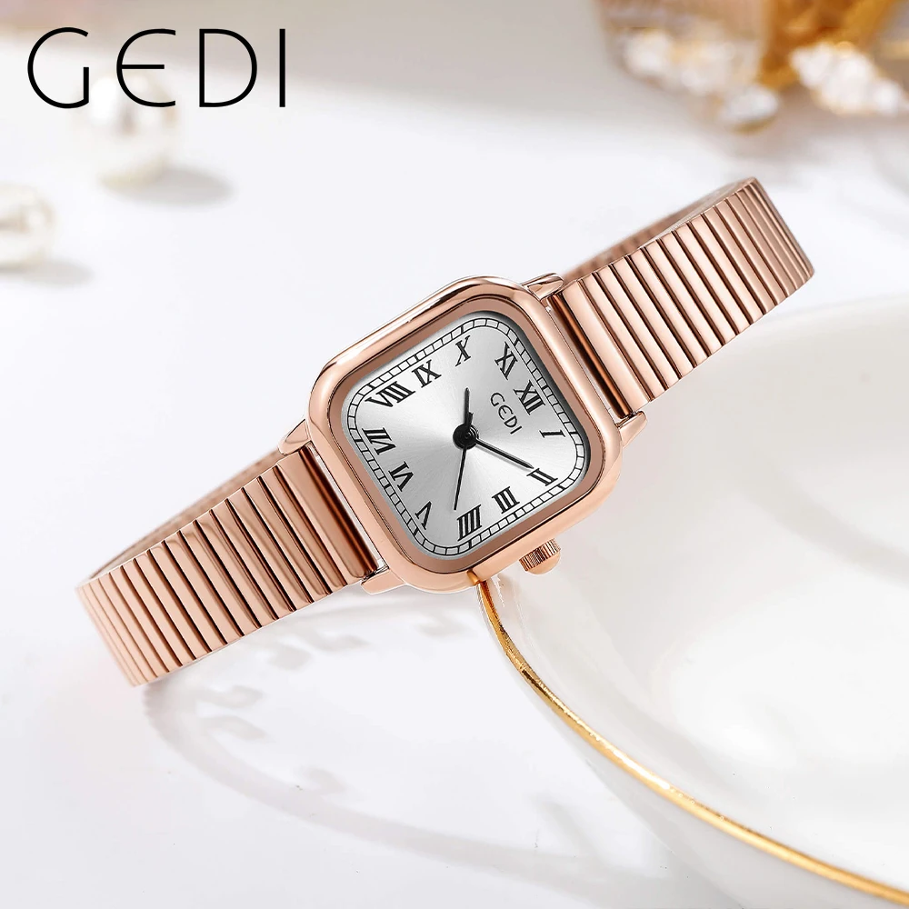 GEDI Coffee Gold Stainless Steel Women Watches Luxury Bamboo Joint Strap Waterproof Ultra-thin Ladies Watch Fashion Quartz Clock