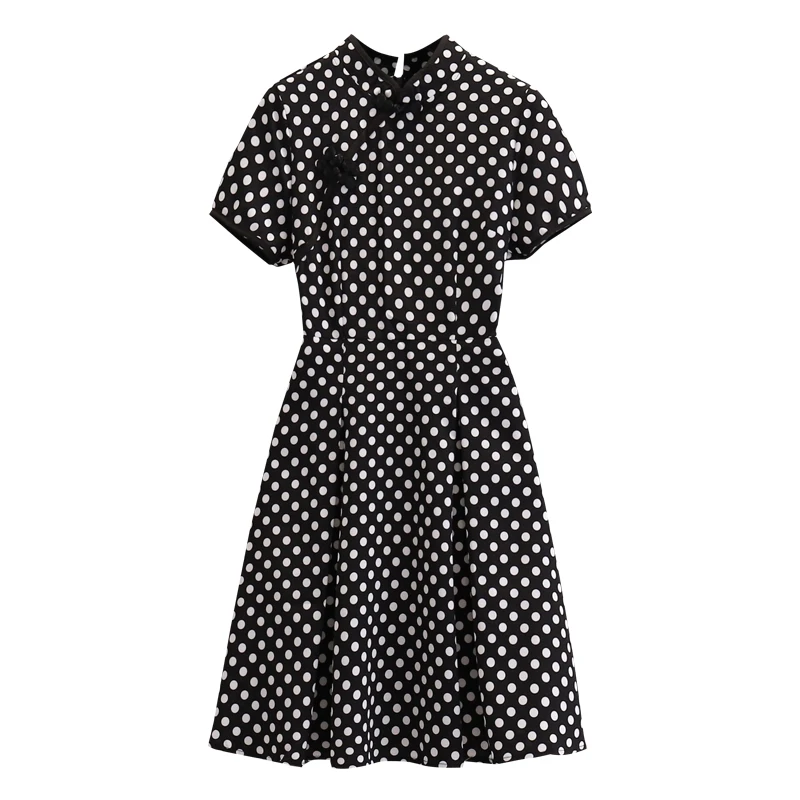 

Plus Size 4XL Women Vintage Polka Dot Black Mini Dress Short Sleeve High Waist A Line Elegant Party Dresses 2022 Summer Clothes
