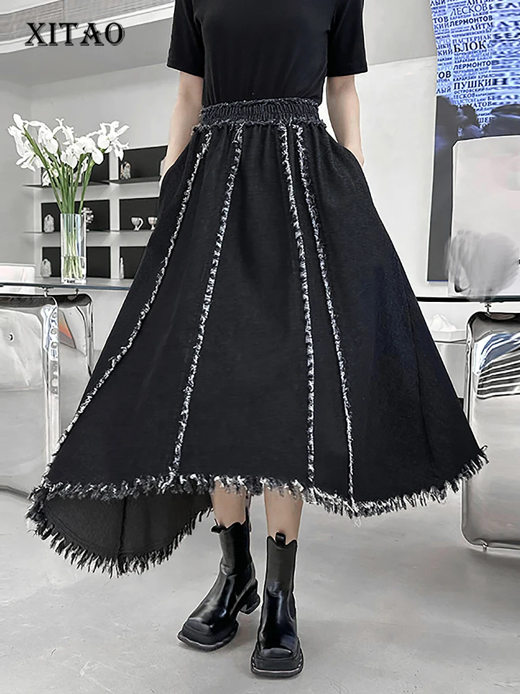 

XITAO Solid Asymmetrical Skirts Women Korea 2023 Summer New Arrival Personality Fashion Loose All Match Mid-calf Skirts WMD5257