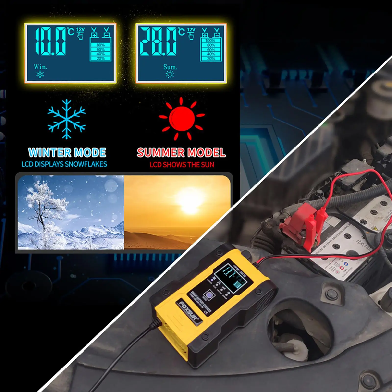 

Умное зарядное устройство для автомобиля, лодки, мотоцикла