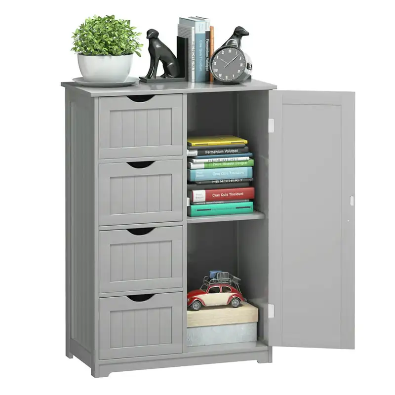 

4 Drawer Bathroom Cabinet Storage Cupboard 2 Shelves Free Standing
