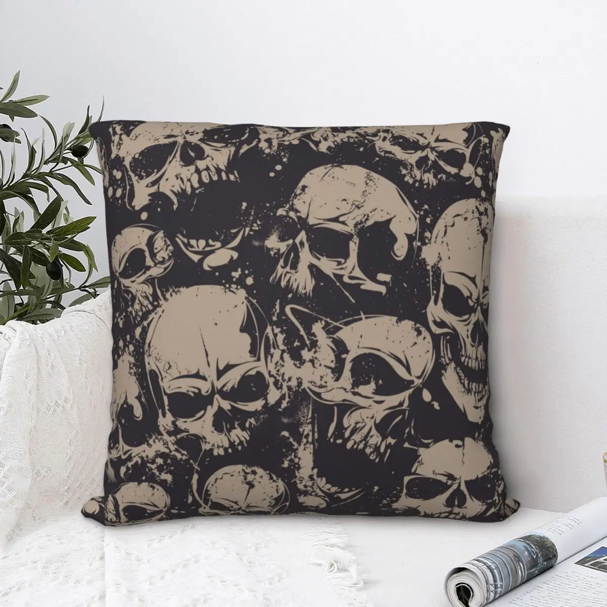 

Grunge Pattern With Skulls Rock Pillowcase Polyester Cushion Cover Gift Throw Pillow Case Cover Home Dropshipping 18'