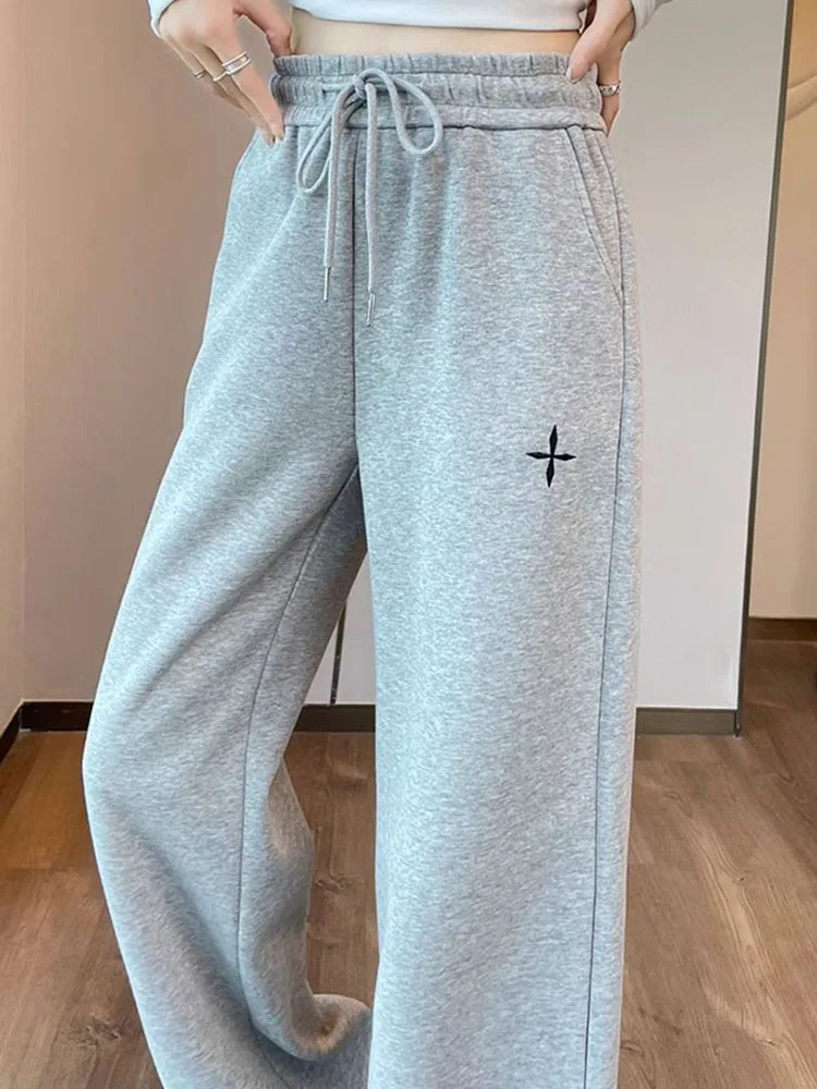 Корейские модные свободные прямые брюки женские эластичные спортивные штаны с