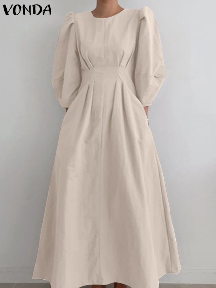 

Женское элегантное однотонное платье 2022 VONDA, модное женское винтажное платье макси с рукавом 3/4 и круглым вырезом, сарафан для женщин