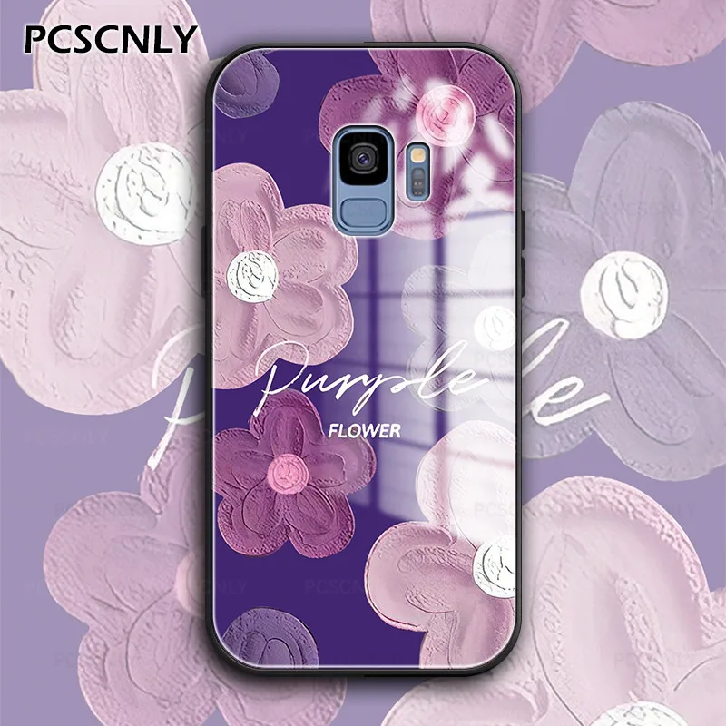 

Oil Painting Flower Pattern Phone Case For Samsung Galaxy S8 S9 S10 Plus S10e Glass Hard Cover