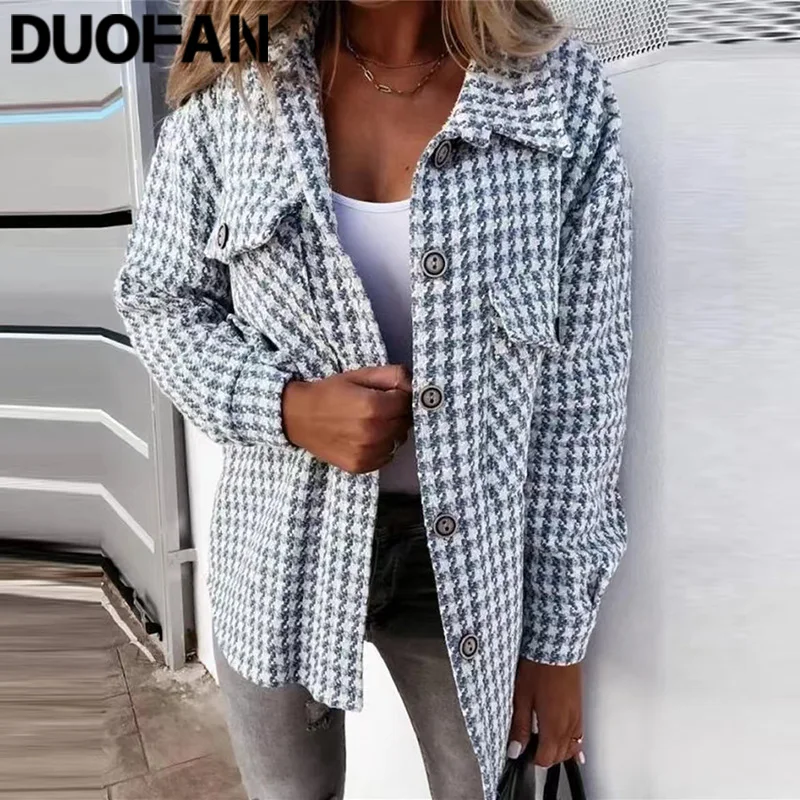 

DUOFAN Spring Autumn Vintage Jacket Women Soft Tweed Ladies Elegant Jackets Coat Streetwear Oversize Outwear Manteau Femme Hiver