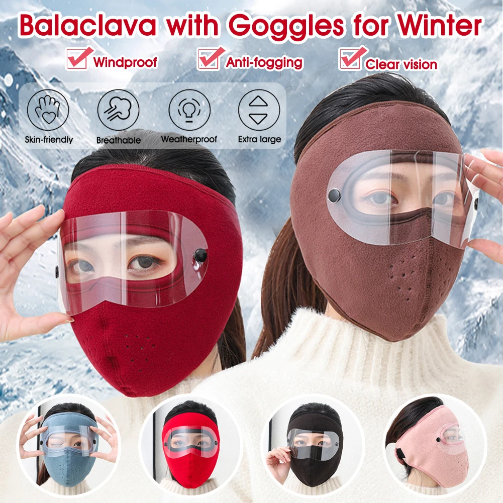 

For Muslim Balaclava Face Cover With Clear Goggles Wind-proof Fleece Lined Cover Cold Winter Cycling Motorcycle Face Mask Unisex