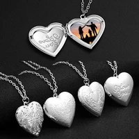 unique engraved design heart shaped photo frame pendant necklace men ladies open locket pendant memorial jewelry gift
