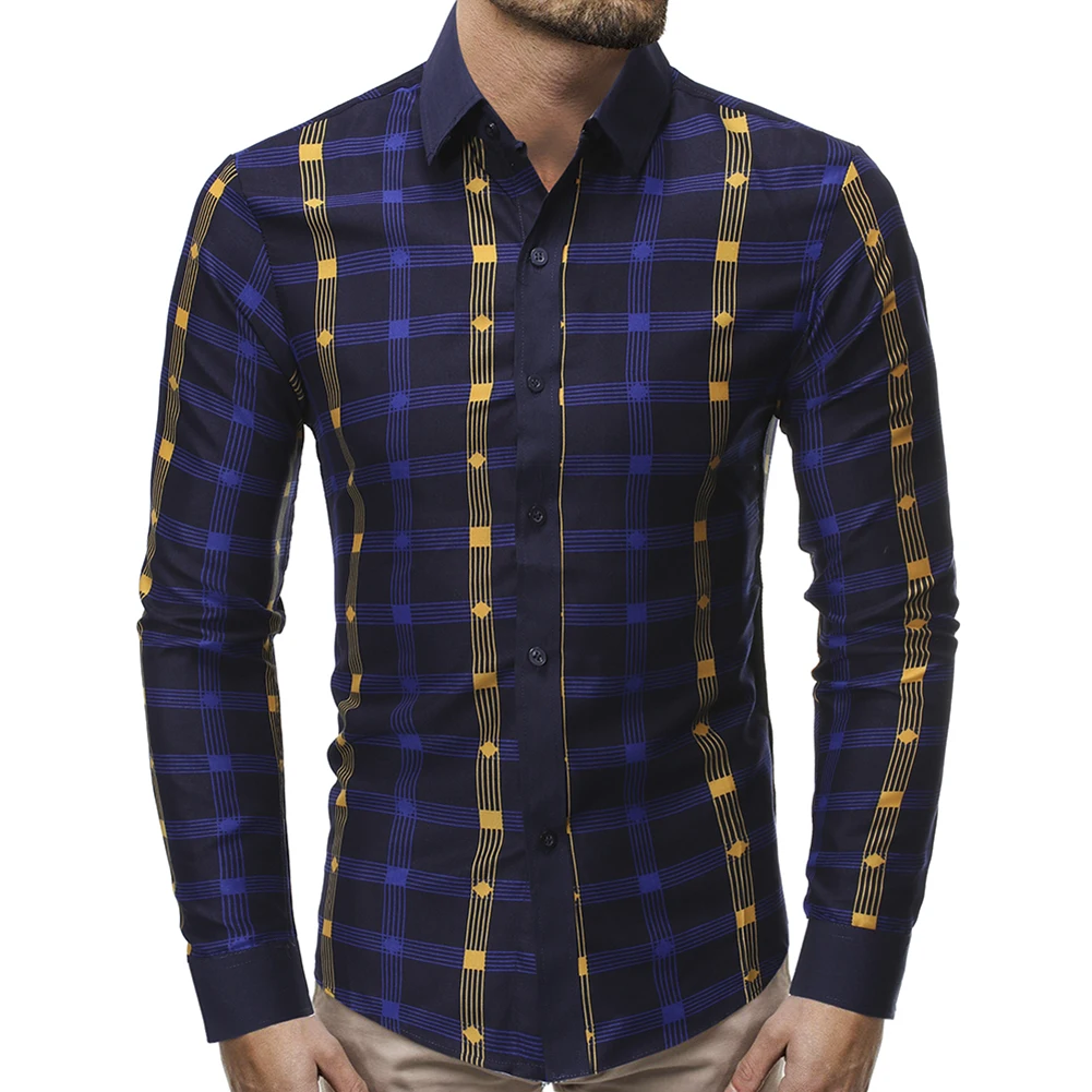 

Korean Spring Autumn Shirt Men Youth Casual Lapel Casual Button Cotton Tops Long Sleeve Colorful Plaid Printing Blouses